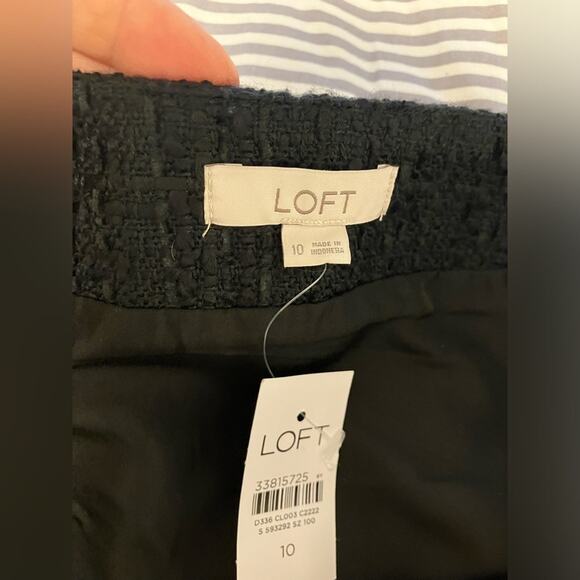 LOFT Tweed Button Wrap Skirt Womens‎ 10 Black New Career Preppy Secretary - Picture 6 of 10